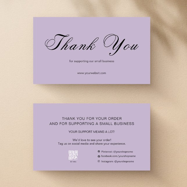 Carte De Visite Lavender Script Thank You Card QR Small Business (Créateur téléchargé)