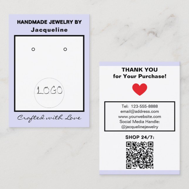 Carte De Visite Lavender White Logo Jewelry Earrings QR Code (Devant / Derrière)
