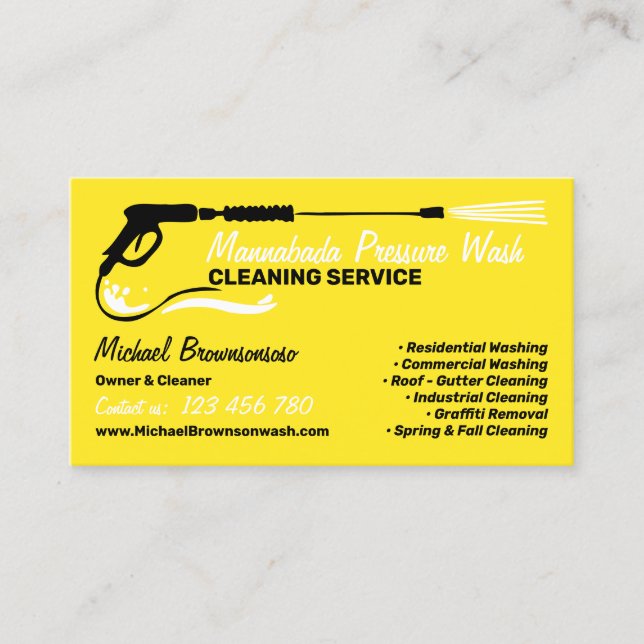 Carte De Visite Laver la pression Laver la puissance Jaune (Devant)