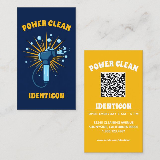 Carte De Visite Laveur haute pression Power Clean avec code QR (Devant / Derrière)