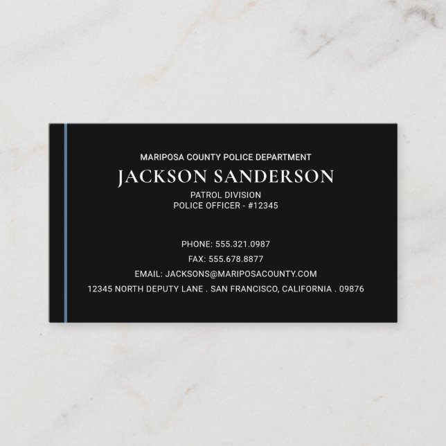 Carte De Visite Law Enforcement Officer Police Department (Devant)