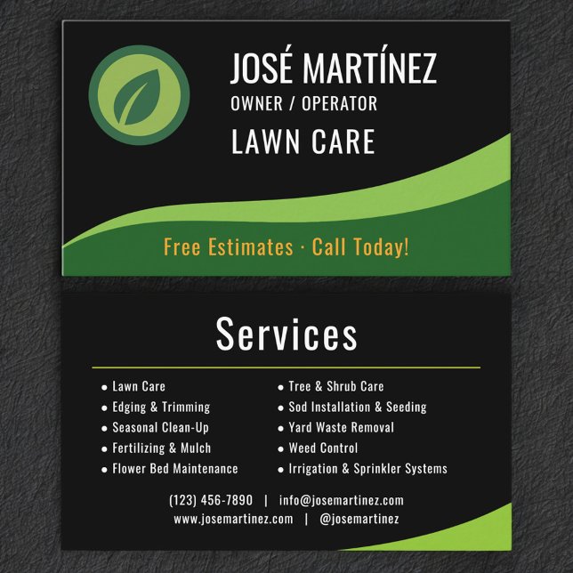 Carte De Visite Lawn Care Black Green  (Créateur téléchargé)