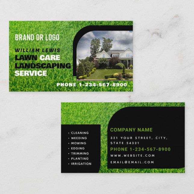 Carte De Visite Lawn Care Photo Landscaping Mowing Business Logo (Devant / Derrière)