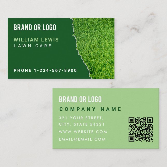 Carte De Visite Lawn Care Repair Landscaping Mowing QR Code (Devant / Derrière)