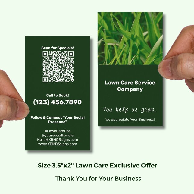 Carte De Visite Lawn Care You Help Us Grow Thank You (Lawn Care You Help Us Grow Thank You Business Card Exclusive QR code Offer; Size 3.5x2 (US) Portrait)