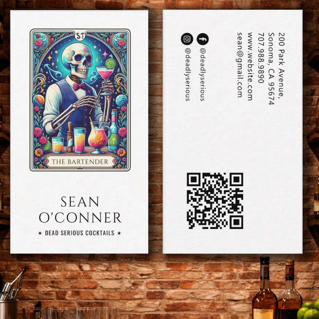 Carte De Visite Le Barman Tarot Squelette QR (Créateur téléchargé)