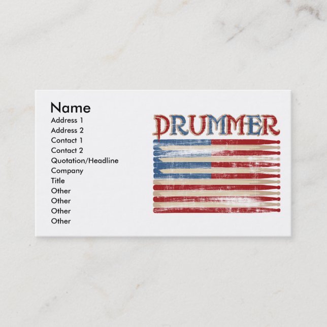 Carte De Visite Le batteur affligé de drapeau des Etats-Unis de (Devant)