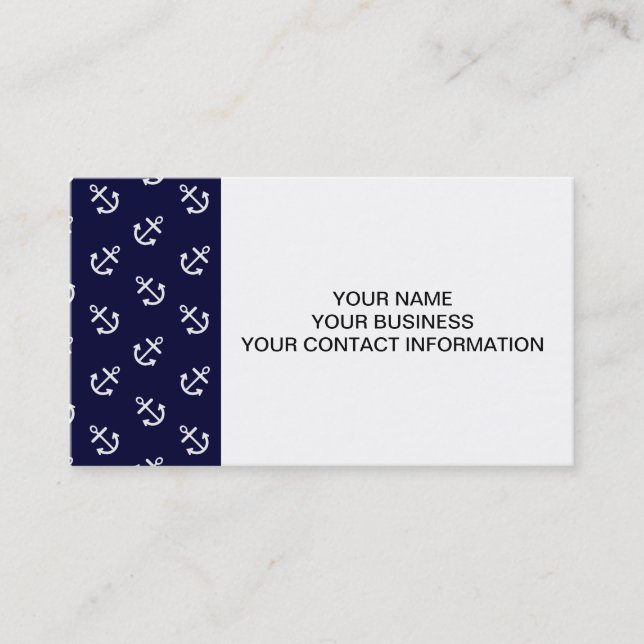 Carte De Visite Le blanc ancre le motif d'arrière - plan de bleu (Devant)