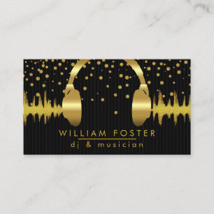Carte De Visite Le bruit de confettis d'or d'écouteur du DJ bat l