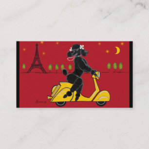 Carte De Visite Le caniche noir sur le scooter Vespa