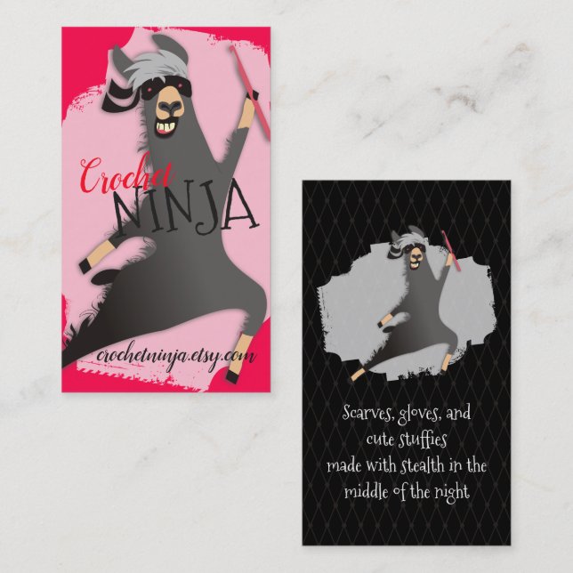 Carte De Visite Le fil de crochet de crochet de ninja de lama (Devant / Derrière)