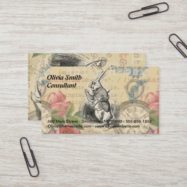 Carte De Visite Le lapin blanc Alice au pays des merveilles (Devant/Arrière en situation)