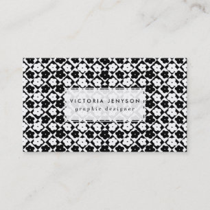 Carte De Visite Le monochrome mignon fleurit le motif géométriqu
