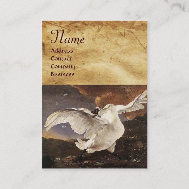 Carte De Visite Le Monogramme de cygne menacé, Papier perle violet (Devant)