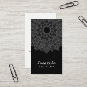 Carte De Visite Le noir de yoga de fleur de Lotus de mandala blanc