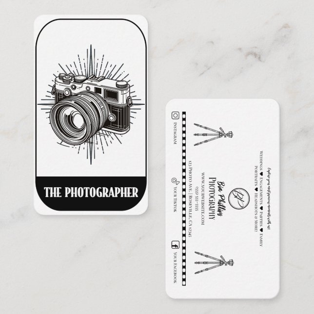 Carte De Visite Le Photographe Tarot reflex numérique noir Photogr (Devant / Derrière)