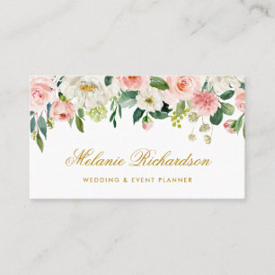 Carte De Visite Le rose élégant d'aquarelle rougissent l'or flor