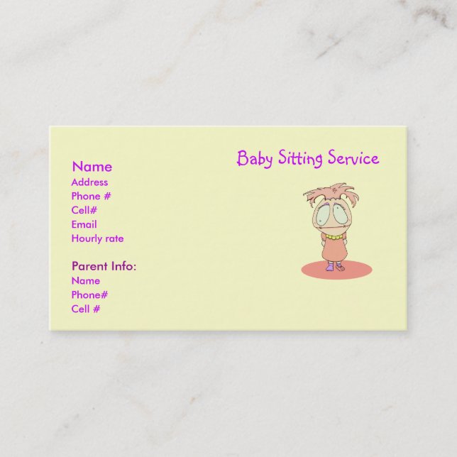 Carte De Visite Le service se reposant de bébé carde l'exploit Lil (Devant)