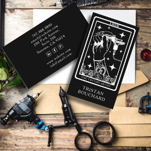 Carte De Visite Le Tarot de l'Artiste de Tatouage Noir