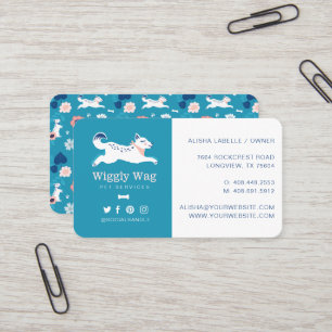 Carte De Visite Leaping Chien Floral Botanical Blue Animaux Servic