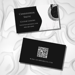 Carte De Visite Leçons de guitare QR Code musique noir blanc