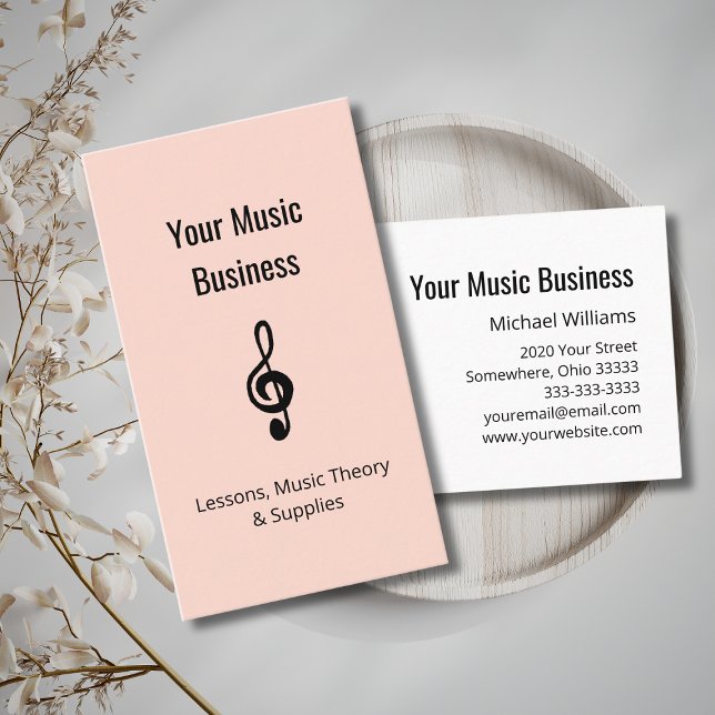 Carte De Visite Leçons de musique Code QR Treble Clef Rose Gold (Créateur téléchargé)