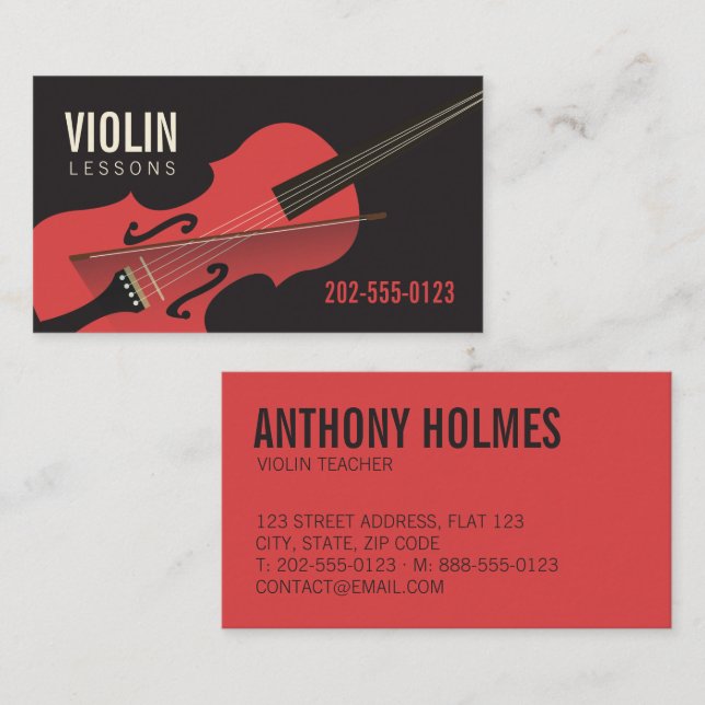 Carte De Visite Leçons de musique de professeur de violon (Devant / Derrière)