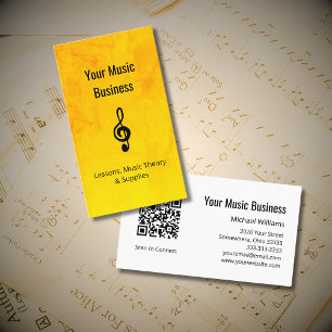 Carte De Visite Leçons de musique QR code Treble Clef Gold