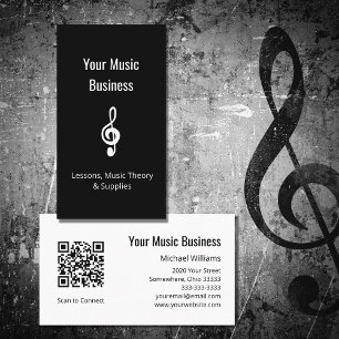 Carte De Visite Leçons de musique Simple Treble Clef QR code noir