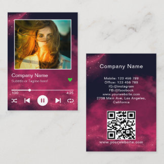 Carte De Visite Lecteur de Musique à Code QR Rose Noir Moderne Pho
