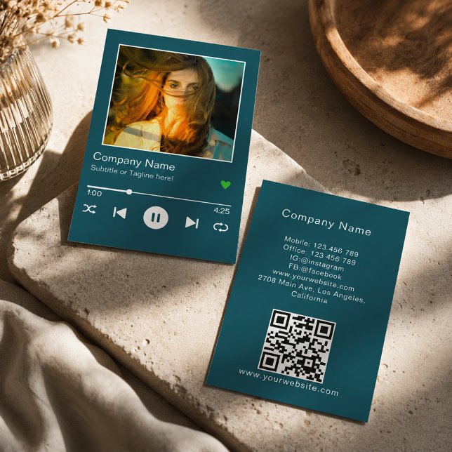 Carte De Visite Lecteur de musique à code QR turquoise moderne Pho (Créateur téléchargé)