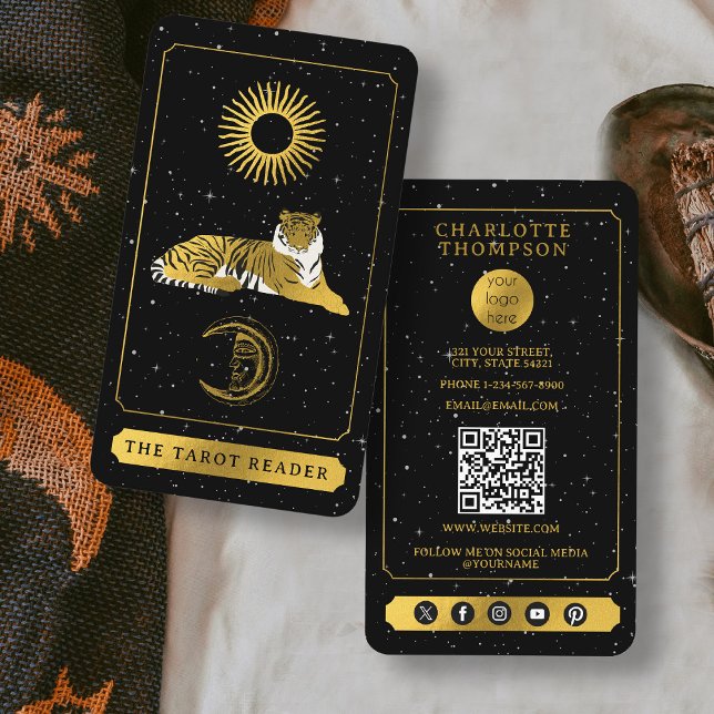Carte De Visite Lecteur de tarot céleste Gold Tiger Energy Healer (Celestial Tarot Reader Gold Tiger Energy Healer Business Card)