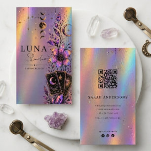 Carte De Visite Lecteur de Tarot Holographique Luxe Iridescent Mys