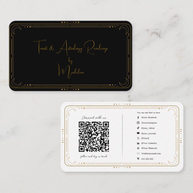 Carte De Visite Lecteur de Tarot Mystique QR de connexion sur les  (Devant / Derrière)