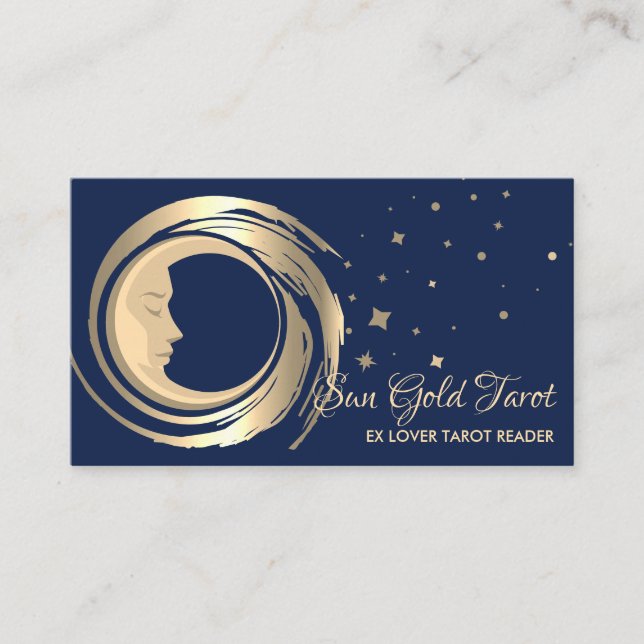 Carte De Visite Lecteur de tarot Navy étoiles lune soleil céleste (Devant)