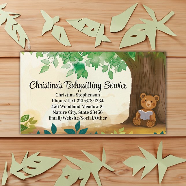 Carte De Visite Lecteur Ours Garde d'enfants Crèche Enseignant de  (reading bear childcare teacher babysitter business card)