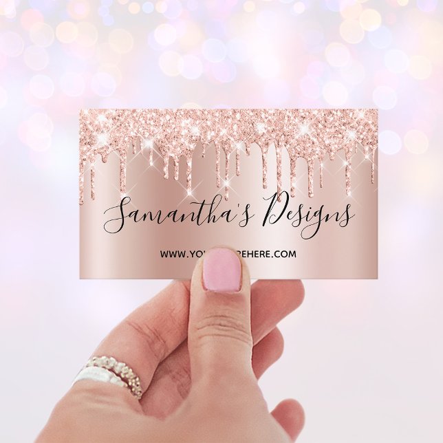 Carte De Visite Lecteurs de Parties scintillant or Rose pâle Ombre (Pale Rose Gold Glitter Drips Ombre Online Store Business Card)