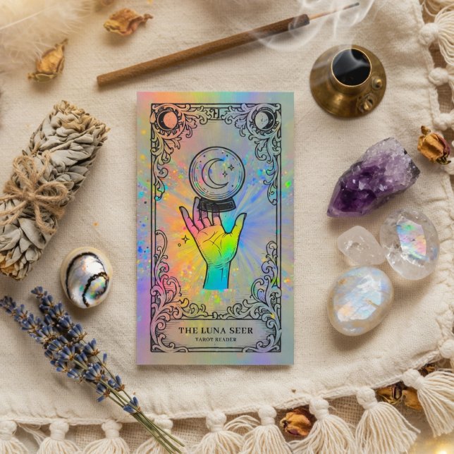 Carte De Visite Lectrice de Tarot | Lectrice de Tarot Céleste Holo (Créateur téléchargé)