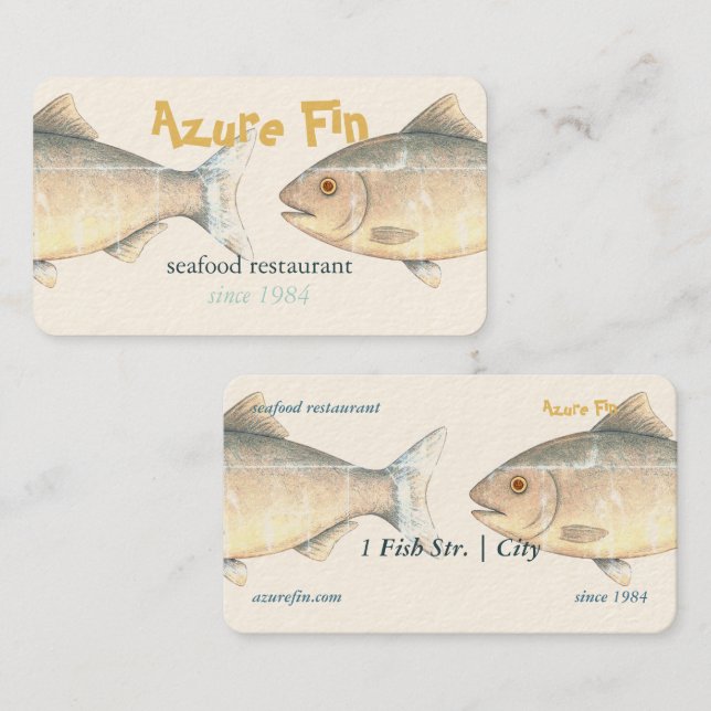 Carte De Visite L'élégant restaurant de poisson Azure Fin (Devant / Derrière)