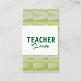 Carte De Visite Lemon green white stripes teacher professor name c