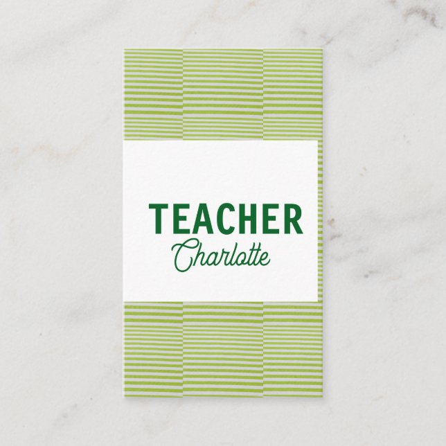 Carte De Visite Lemon green white stripes teacher professor name c (Devant)
