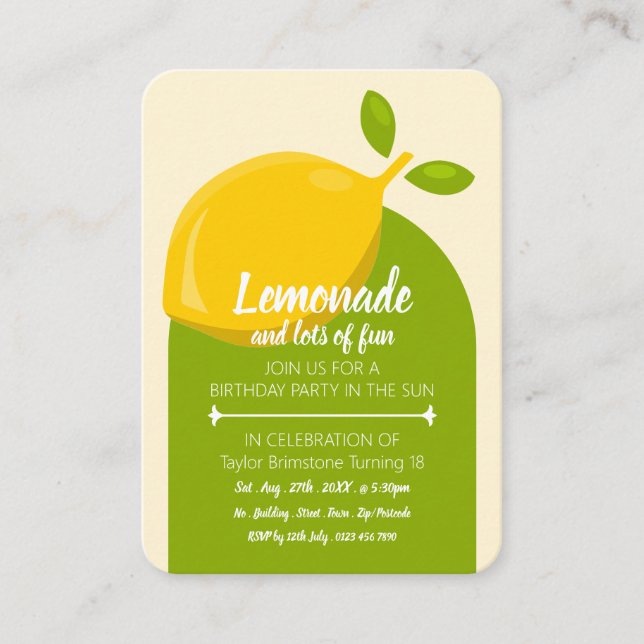 Carte De Visite Lemon, Lemonade et beaucoup de billets de cadeaux  (Devant)
