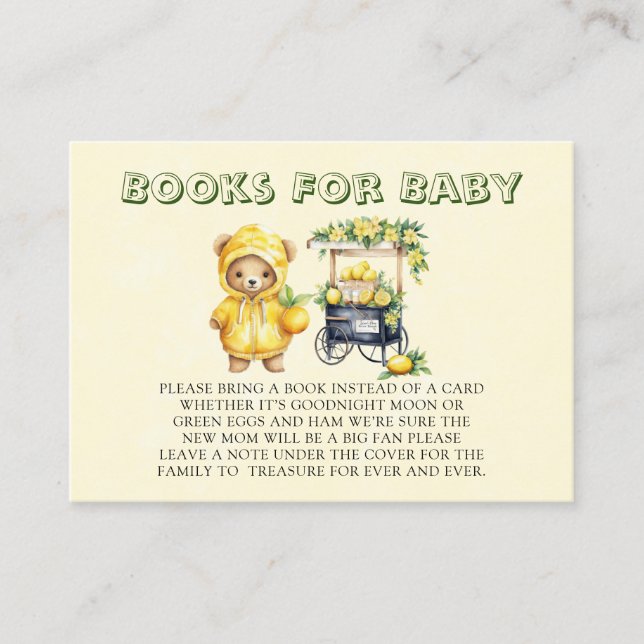 Carte De Visite Lemonade Teddy Bear Livres Jaunes Pour Bébé (Devant)