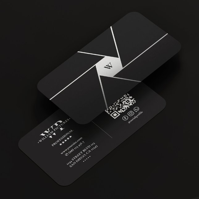 Carte De Visite Lentilles de Shutter Camera Élégant noir blanc Mon (Camera Shutter Lens Elegant Black White Monogram Business Card
)