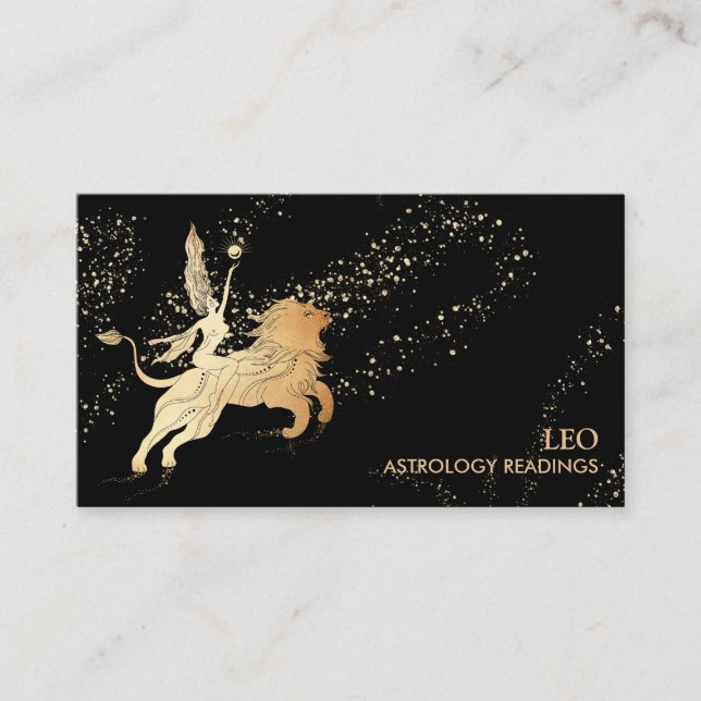 Carte De Visite *~* LEO Zodiac Astrologie Lectures Gold Noir (Devant)