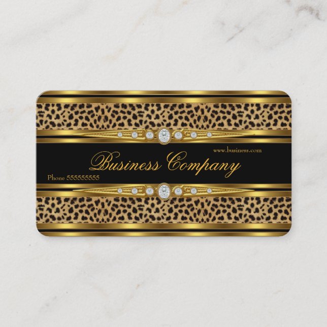 Carte De Visite Léopard doré élégant diamant faux noir (Devant)