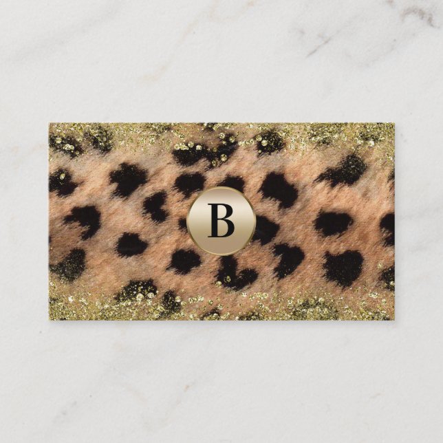 Carte De Visite Léopard Guépard Paillettes Or Monogramme Personnal (Devant)