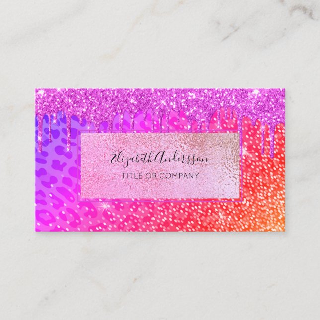 Carte De Visite Léopard rose pourpre parties scintillant goutte do (Devant)