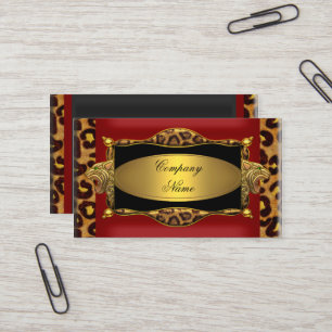Carte De Visite Léopard Rouge Noir Or Élégant Boutique 7