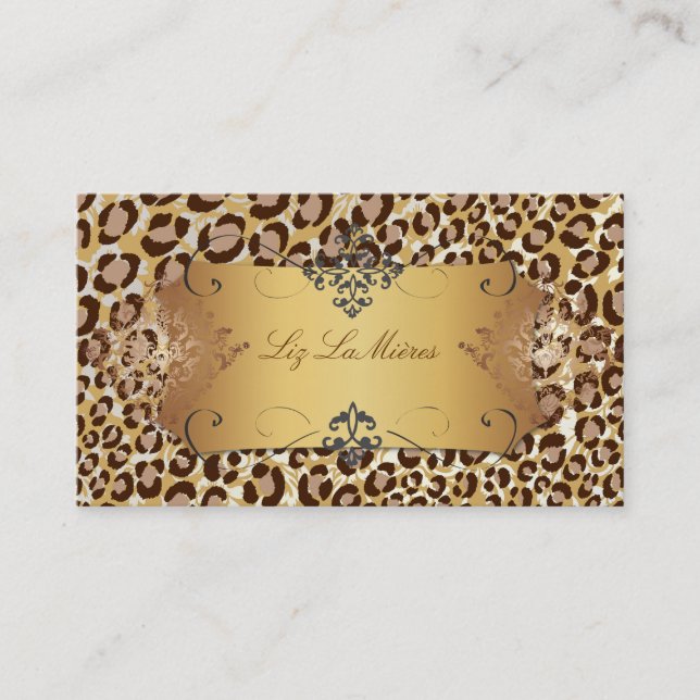 Carte De Visite Leopard spots aux naturels + brin de damas (Devant)